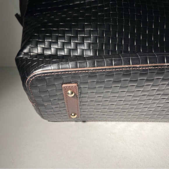 Dooney & Bourke Woven Leather Tote Black Brown Trim Shoulder Bag - Picture 7 of 16